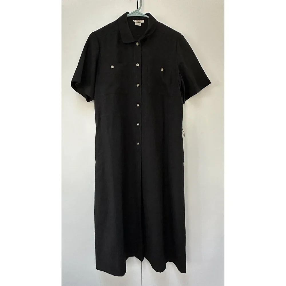 Vintage Orvis Dress Womens 12 Black Short Sleeve Buttons Pullover Pockets Casual